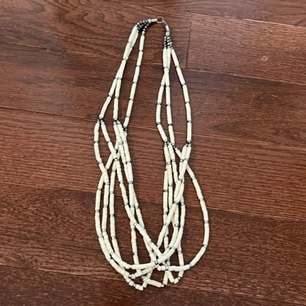 White and silver beaded statement vintage necklace